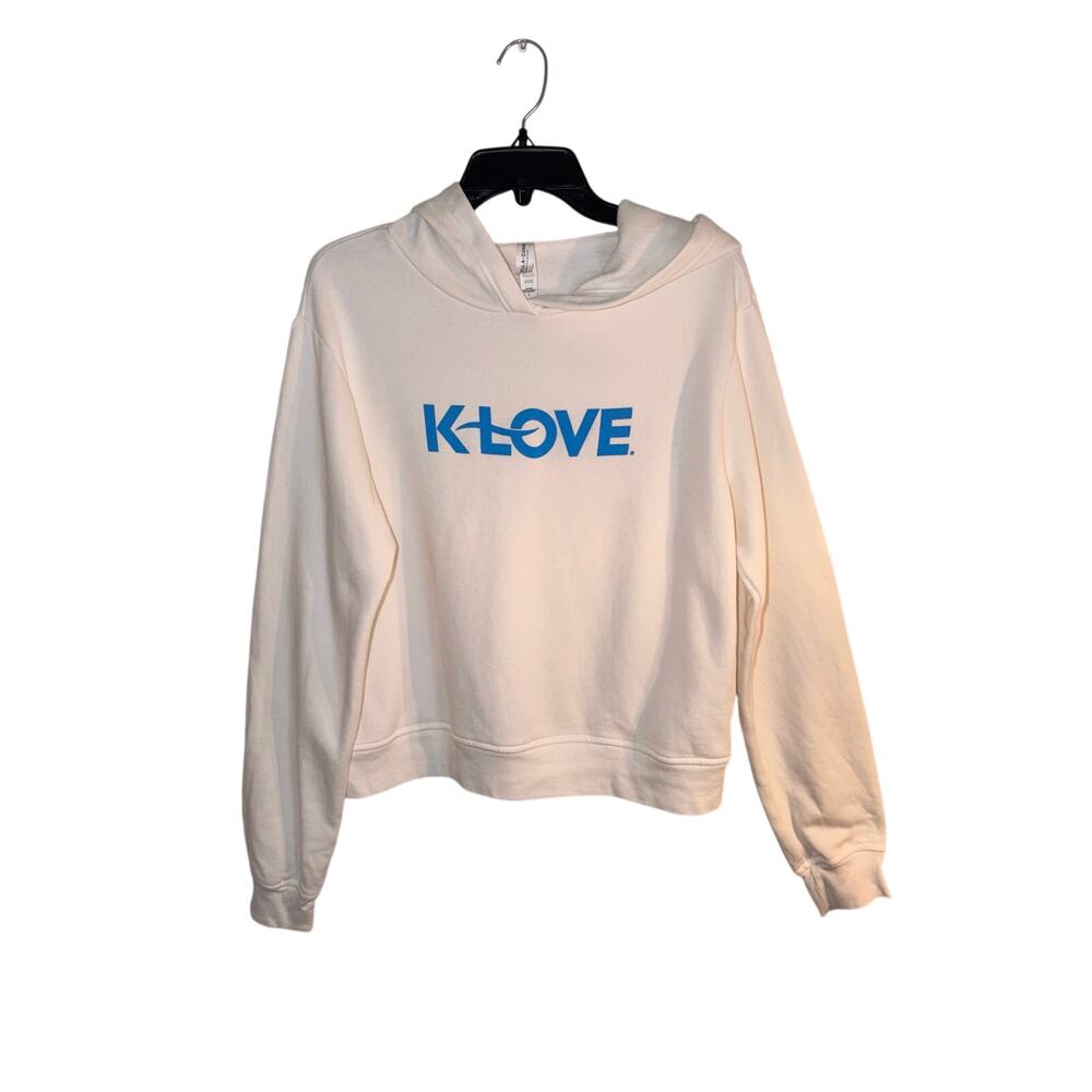 Bella + Canvas K-LOVE Size L White Fleece Hoodie Blue Graphic